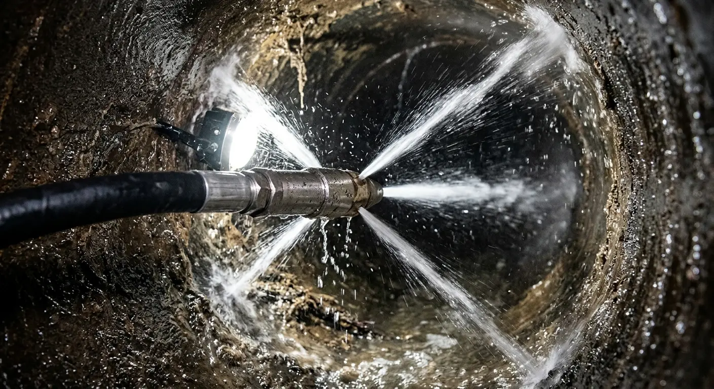 High-pressure hydro jetting nozzle cleaning sewer pipe for Sewer Cleanout in Grand Rapids